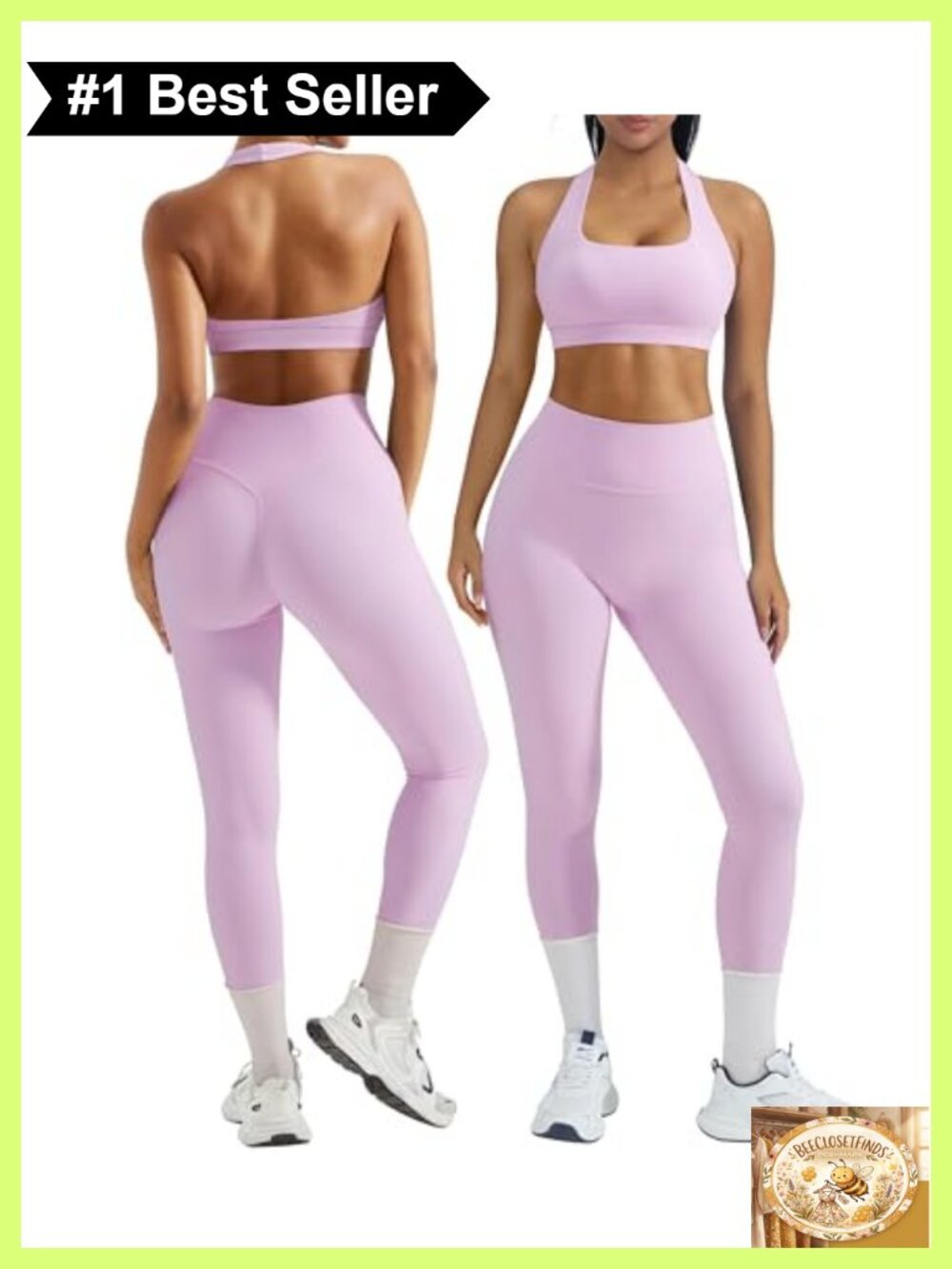 2 Piece Workout Set Halter Sports Bra & Scrunch Leggings Nylon Spandex Gym